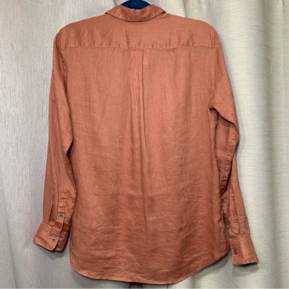 Uniqulo Rust Brown 100% Linen Button Up Shirt Women Sz S Boyfrien - Picture 9 of 10